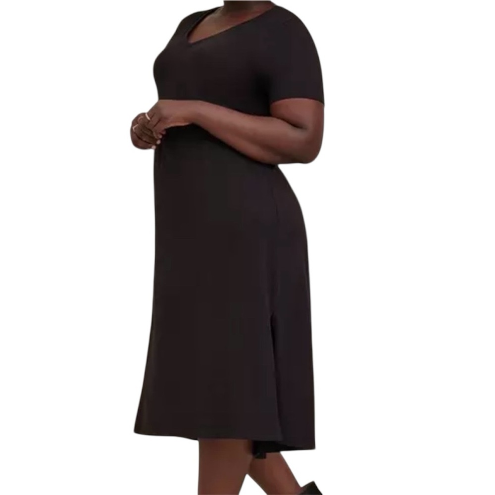 NWT Torrid Solid Black V-Neck Slub Knit Midi Cotton T-Shirt Dress Size Medium 10